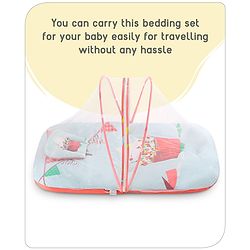Babyhug 100% Cotton Digital Print Mattress Set with Mosquito Net Aeroplane Theme - White