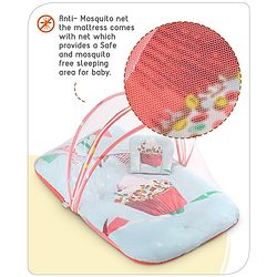 Babyhug 100% Cotton Digital Print Mattress Set with Mosquito Net Aeroplane Theme - White
