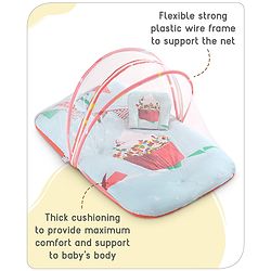 Babyhug 100% Cotton Digital Print Mattress Set with Mosquito Net Aeroplane Theme - White