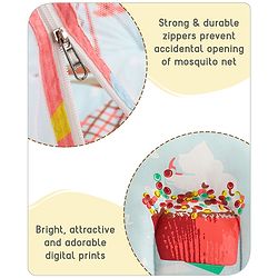 Babyhug 100% Cotton Digital Print Mattress Set with Mosquito Net Aeroplane Theme - White