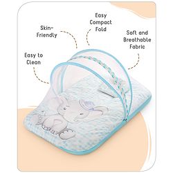 Babyhug 100% Cotton Digital Print Mattress Set with Mosquito Net Aeroplane Theme - White