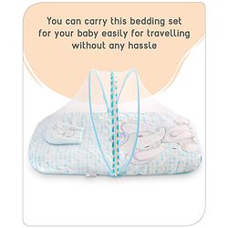 Babyhug 100% Cotton Digital Print Mattress Set with Mosquito Net Aeroplane Theme - White