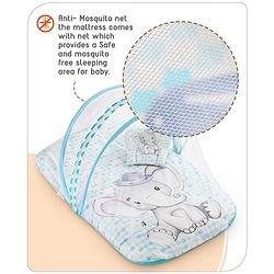 Babyhug 100% Cotton Digital Print Mattress Set with Mosquito Net Aeroplane Theme - White