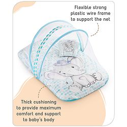 Babyhug 100% Cotton Digital Print Mattress Set with Mosquito Net Aeroplane Theme - White