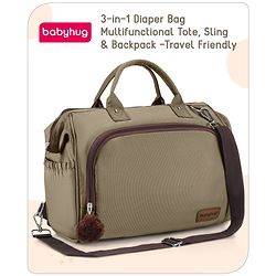 Babyhug 3-in-1 Diaper Bag Multifunctional Tote Sling & Backpack for Travel  - Brown