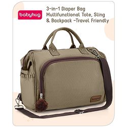 Babyhug 3-in-1 Diaper Bag Multifunctional Tote Sling & Backpack for Travel  - Brown