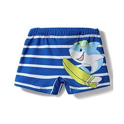 Babyhug Cotton Water Repellant Swimming Trunk With Stripes & Shark Print - Blue