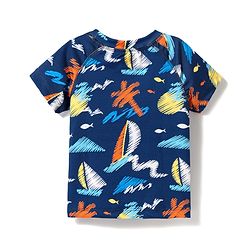 Babyhug Cotton Water Repellant Half Sleeves Two Piece Swimming Suit - Navy Blue
