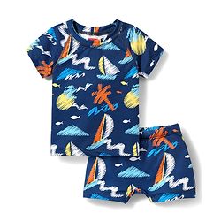 Babyhug Cotton Water Repellant Half Sleeves Two Piece Swimming Suit - Navy Blue