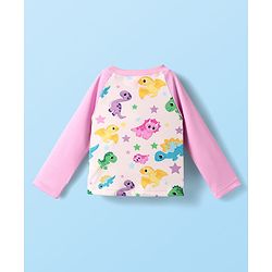 Babyhug Cotton Water Repellant Full Sleeves Two Piece Swimsuit With Dino Print - Pink