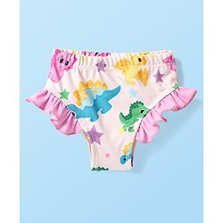 Babyhug Cotton Water Repellant Full Sleeves Two Piece Swimsuit With Dino Print - Pink