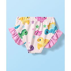 Babyhug Cotton Water Repellant Full Sleeves Two Piece Swimsuit With Dino Print - Pink