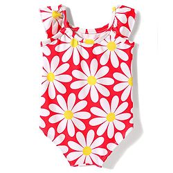 Babyhug Cotton Water Repellant Sleeveless V Cut Swim Suit With Floral Print - Red