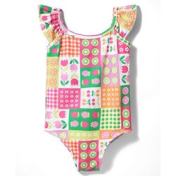 Babyhug Cotton Sleeveless Water Repellent Tropical Print V Cut Swimsuit - Pink