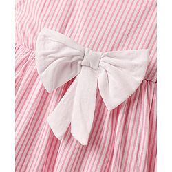 Babyhug Cotton Knit Sleeveless Striped Frock with Bow Applique - Pink