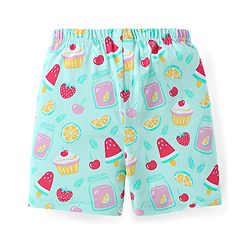 Babyhug Cotton Knit Half Sleeves Peter Pan Collared Shorts Co-ords Night Suit with Fruits Print - Aqua Blue