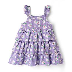 Babyhug Cotton Knit Sleeveless Frock With Floral Print & Headband - Lilac