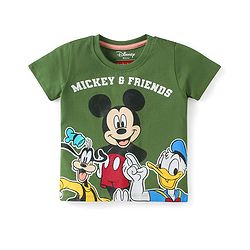 Babyhug Disney Single Jersey Knit Half Sleeves T-Shirt & Shorts Set With Mickey & Friends Graphics - Green