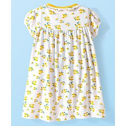 Babyhug Cotton Woven Peter Pan Collar Puffed Half Sleeves Frock Bloomer & Headband With Floral Print - White