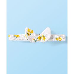 Babyhug Cotton Woven Peter Pan Collar Puffed Half Sleeves Frock Bloomer & Headband With Floral Print - White