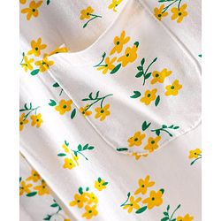 Babyhug Cotton Woven Peter Pan Collar Puffed Half Sleeves Frock Bloomer & Headband With Floral Print - White
