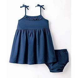 Babyhug Single Jersey Knit Sleeveless Solid Frock With Bloomer - Navy Blue