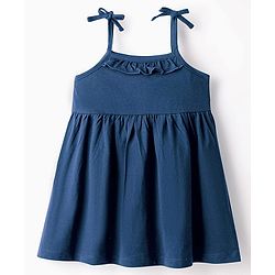 Babyhug Single Jersey Knit Sleeveless Solid Frock With Bloomer - Navy Blue