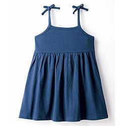 Babyhug Single Jersey Knit Sleeveless Solid Frock With Bloomer - Navy Blue