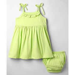 Babyhug 100% Cotton Sleeveless Solid Coloured Frock With Bloomer - Light Green