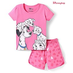 Babyhug Disney Single Jersey Knit Half Sleeves Shorts Night Suit With 101 Dalmatians Graphics - Pink