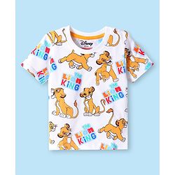 Babyhug Disney Cotton Knit Half Sleeves T-Shirt With Lion King Print - White