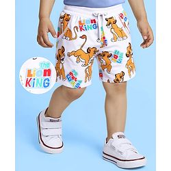 Babyhug Disney Cotton Knit Shorts with Lion King Print - White