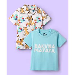 Babyhug Disney Cotton Knit Half Sleeves Shirt With T-Shirt With Lion King Print - Light Blue & White