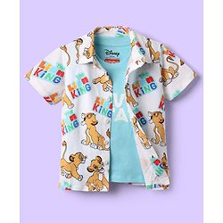 Babyhug Disney Cotton Knit Half Sleeves Shirt With T-Shirt With Lion King Print - Light Blue & White