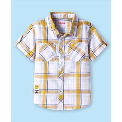 Babyhug Cotton Woven Half Sleeves Checkered Shirt - Yellow