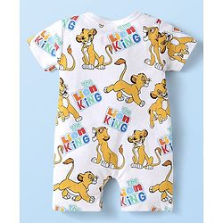 Babyhug Disney Cotton Knit Half Sleeves Front Open Romper with Lion King Graphics - White