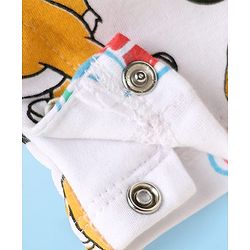 Babyhug Disney Cotton Knit Half Sleeves Front Open Romper with Lion King Graphics - White