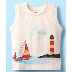 Babyhug 100% Cotton Half Sleeves Striped Shirt With Sleeveless Nautical Theme Printed T-Shirt - Red Blue & White
