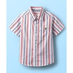 Babyhug 100% Cotton Half Sleeves Striped Shirt With Sleeveless Nautical Theme Printed T-Shirt - Red Blue & White