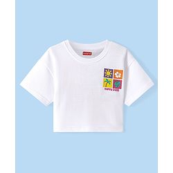Babyhug Terry Knit Half Drop Shoulder Sleeves T-Shirt with Tropical Theme Print - White