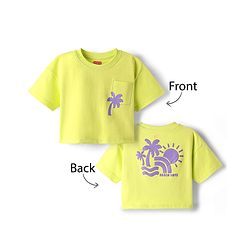 Babyhug Cotton Knit Half Sleeves Drop Shoulder T-Shirt with Coconut Tree Print -Limegreen