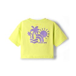 Babyhug Cotton Knit Half Sleeves Drop Shoulder T-Shirt with Coconut Tree Print -Limegreen