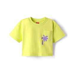 Babyhug Cotton Knit Half Sleeves Drop Shoulder T-Shirt with Coconut Tree Print -Limegreen