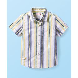 Babyhug Cotton Woven Half Sleeves Striped Shirt with Patch - White