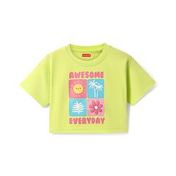 Babyhug Cotton Knit Half Drop Shoulder Sleeves T-Shirt with Tropical Theme Print - Light Green