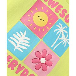 Babyhug Cotton Knit Half Drop Shoulder Sleeves T-Shirt with Tropical Theme Print - Light Green