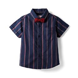Babyhug Cotton Woven Half Sleeves Striped Shirt With Bow - Navy Blue