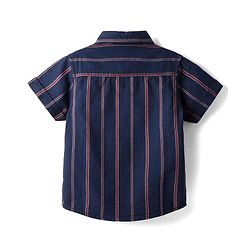 Babyhug Cotton Woven Half Sleeves Striped Shirt With Bow - Navy Blue