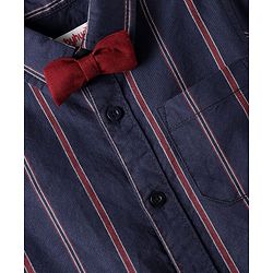 Babyhug Cotton Woven Half Sleeves Striped Shirt With Bow - Navy Blue