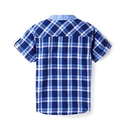 Babyhug Cotton Woven Half Sleeves Shirt With Mandarin Collar & Check - Navy Blue